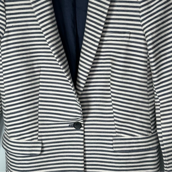 MADEWELL Striped One Button Blazer Navy Blue / White Size 0 Cotton Linen Blend - Picture 9 of 13